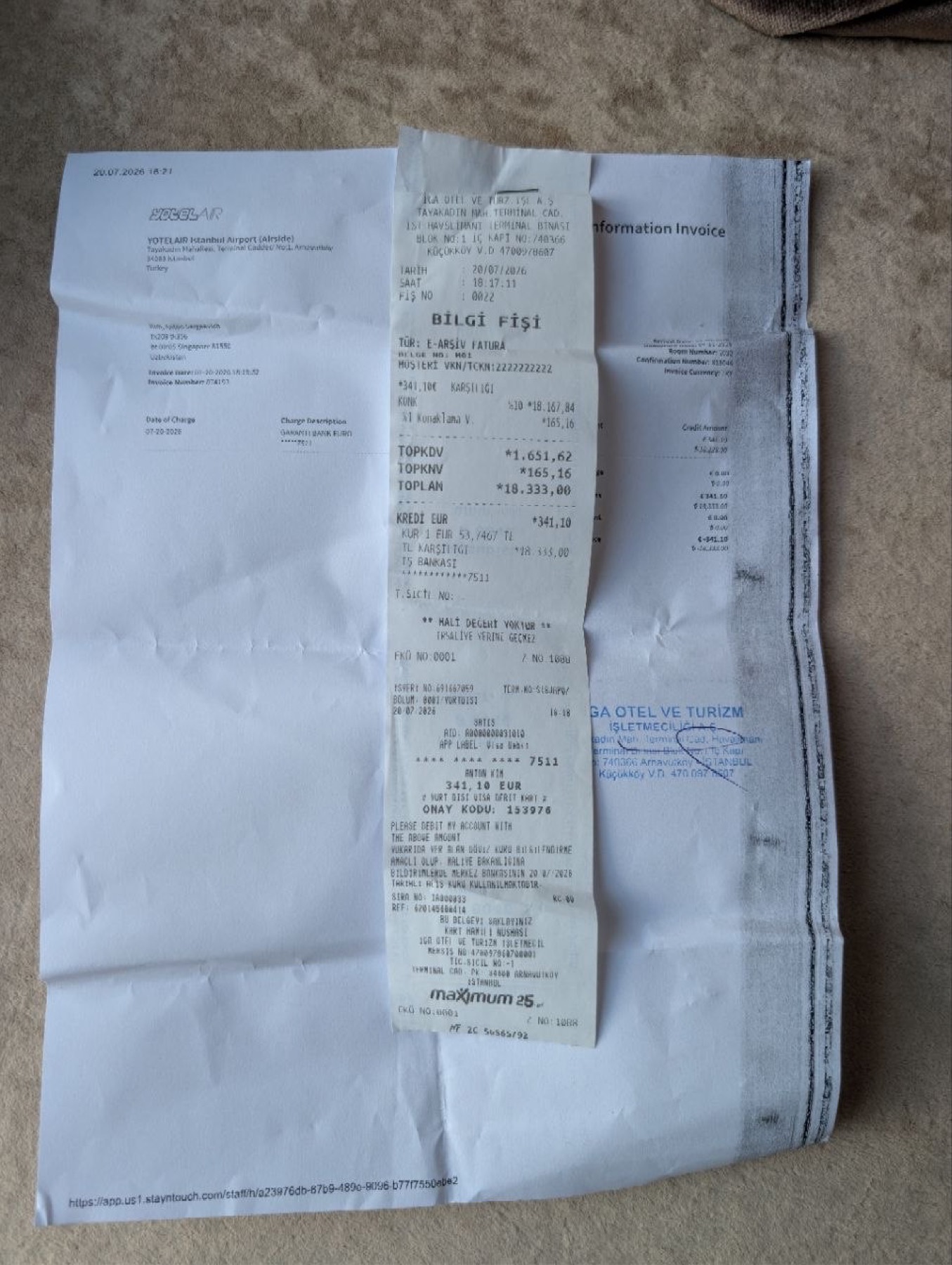YOTELAIR inv. 274193 receipt